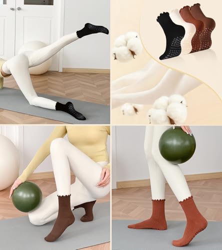 Non-Slip Ruffle Grip Socks for Women - 4 Pairs Multicolor