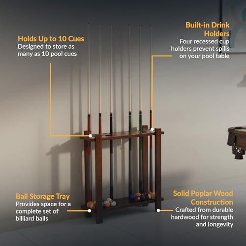 Classic Floor Billiard Cue Rack - Antique Walnut Finish