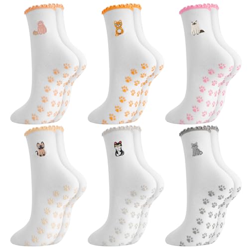 Cute Non-Slip Pilates Socks with Grips for Women - Ruffle Cute Animals