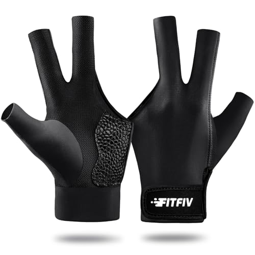 Billiard Pool Glove for Left Hand - 3-Finger, Black, Large
