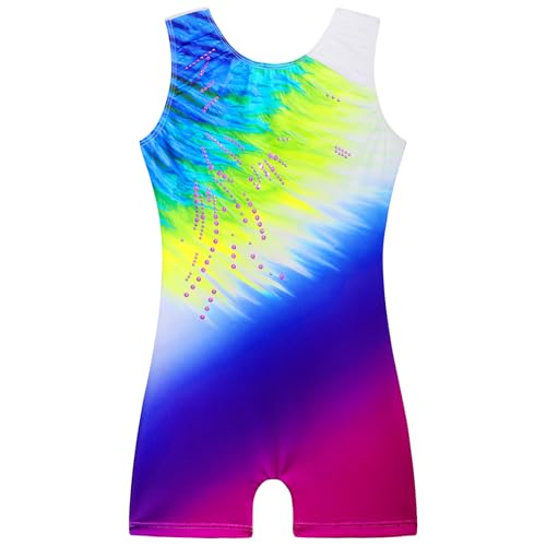 Girls Gymnastics Leotard with Sparkly Rhinestones - Ombrefeather, 7-8 Years