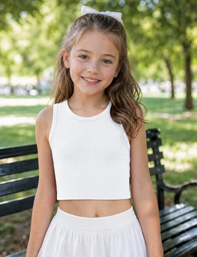 Girls Ribbed Knit Crop Tank Tops - 2 Pack, 5-6 Years, Black/White