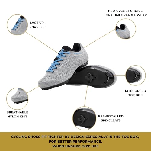 Women's SPD Cycling Shoes - Grey/Blue 7.5 - Perfect for Spin Classes