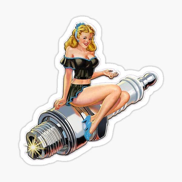 Sexy Pin Up Girl Spark Plug Vinyl Sticker - Vintage 5 Inch Waterproof Decal