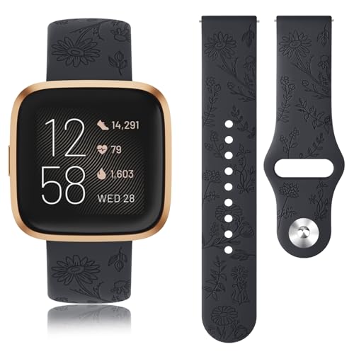 Silicone Floral Engraved Bands for Fitbit Versa - Midnight