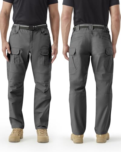 PandaVoy Men's Stretch Tactical Work Pants with Removable Knee Pads, Water-Resistant Ripstop Cargo Pants 34W x 32L Grey