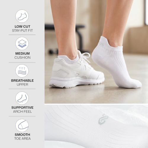 Cushion Ankle Running Socks - 6 Pairs, 3 White & 3 Black