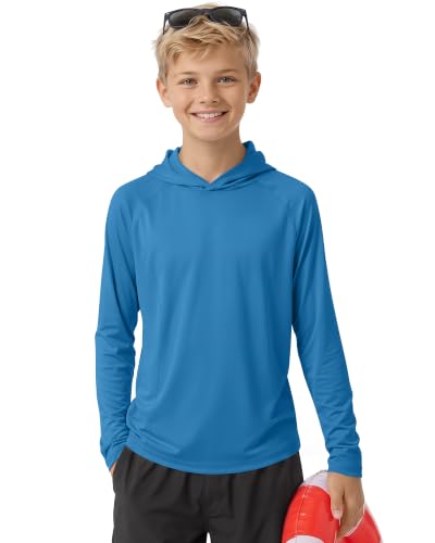 Boys Long Sleeve Rash Guard Hoodie UPF 50+ Sun Shirt - Royal Blue 9-10 Years