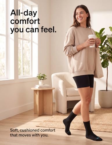 HUE Air Cushion Mini Crew Socks for Women, 3 Pair Pack, Black, One Size