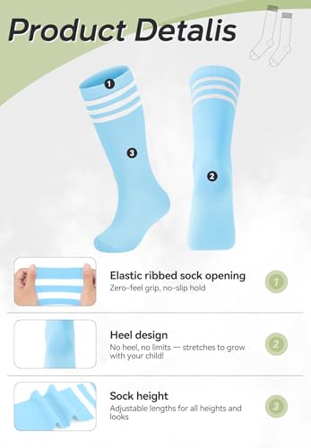 Knee High Toddler Soccer Socks - Athletic Tube Socks Baby Blue/White, 4-6 Years