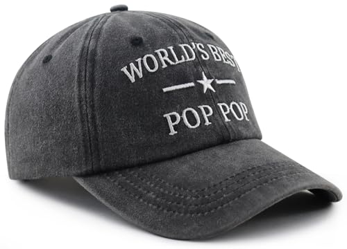 World's Best Poppop Hat for Men - Embroidered Grandpa Baseball Cap, One Size Black