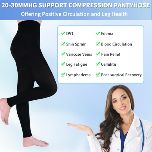 Bewzilove X-Large Black Footless Medical Compression Leggings 20-30mmHg