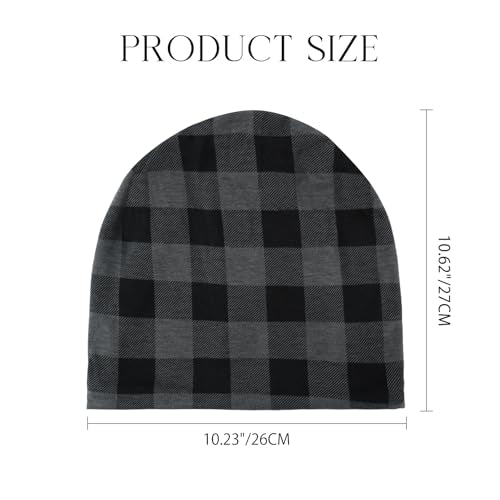 Plaid Slouchy Beanie for Men - Cotton Stretch Skull Cap