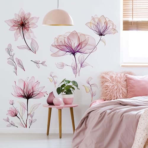 Watercolor Flowers Wall Decals - Removable Vinyl Peel & Stick Floral Wall Art for Girls Boys Nursery Bedroom Living Room Decor