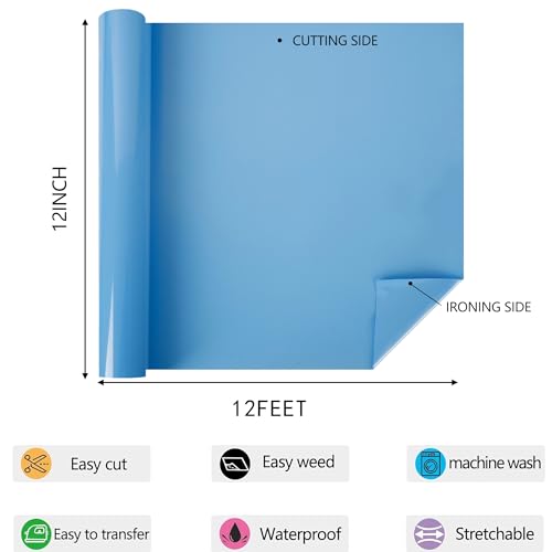 Heat Transfer Vinyl Roll 12x12ft - Sky Blue HTV for T-Shirts