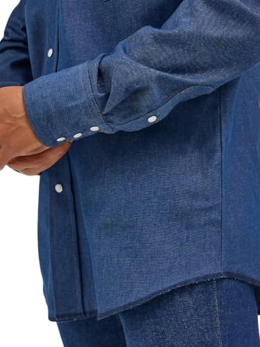Wrangler Men's Cowboy Cut Indigo Work Shirt - Large, Firm Finish Western Snap