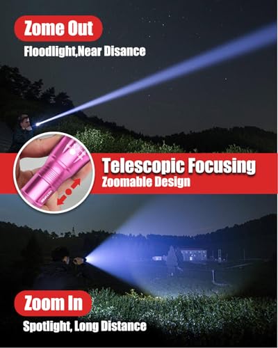Victoper Pink LED Flashlight 2 Pack Waterproof Zoomable Tactical Torch, 5 Modes for Camping & Outdoors
