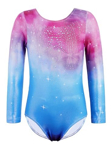 Girls Long Sleeve Sparkly Gymnastics Leotard - Purple Blue, 3-4T