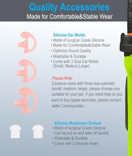 Commountain Clear Acoustic Tube for Left Ear Two-Way Radio Earpiece & Headset