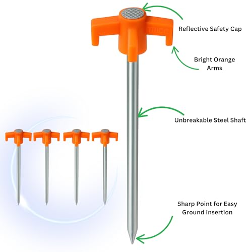 Unbreakable Stainless Steel Tent Stakes - 10" Heavy Duty, Orange