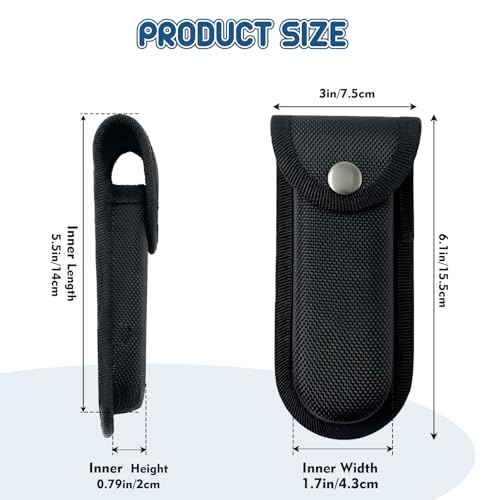 Nylon Pocket Knife Sheath, 5"-5.5" Portable Knife Holder for Belt, Horizontal/Vertical Carry Knife Pouch with Snap Closure, Multitool Folding Knife Sheath for Daily or Outdoor Use