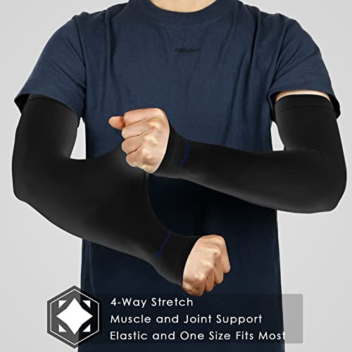 Cooling UV Protection Arm Sleeves for Men & Women - 2 Pairs: Black