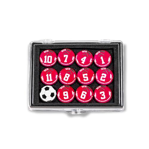 Soccer Coaching Magnets - Numbered Magnetic Player Markers, 0.75" Red, 1 Set