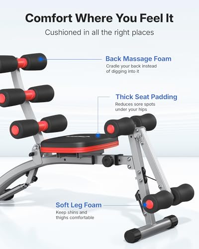 Adjustable Ab Trainer - Multi-Functional Core Workout Bench - Black Red