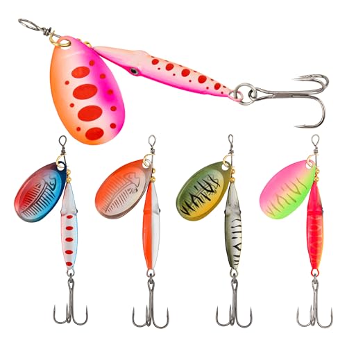Fish-Shaped Inline Spinner Bait Lures 5-Pack - Squid Eye