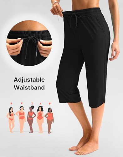 Viodia Women's 18" Modest Swim Capris Pants with Pockets, X-Large Black