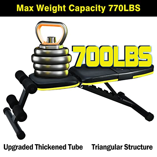 Adjustable Weight Bench - Foldable Home Gym Equipment, 700LB Capacity - Yellow/Black