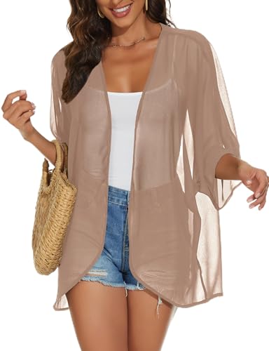 JILUVIN Women's Pink Lotus Root Large Kimono Cardigan - Beach Cover Up, Summer Casual Top