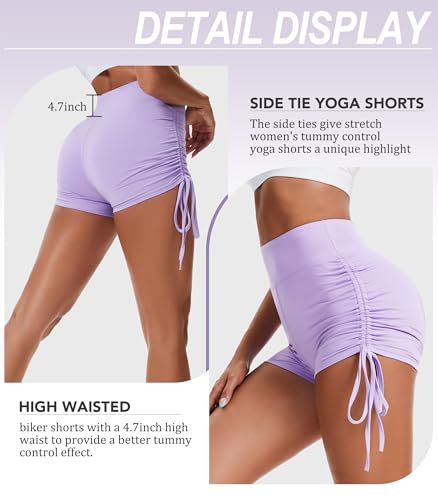 High Waisted Biker Shorts with Tummy Control - Light Purple, Large-X-Large