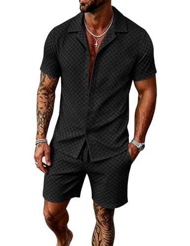 UOUA Men's Velour 2-Piece Tracksuit Set Large Black Casual Sweatsuit