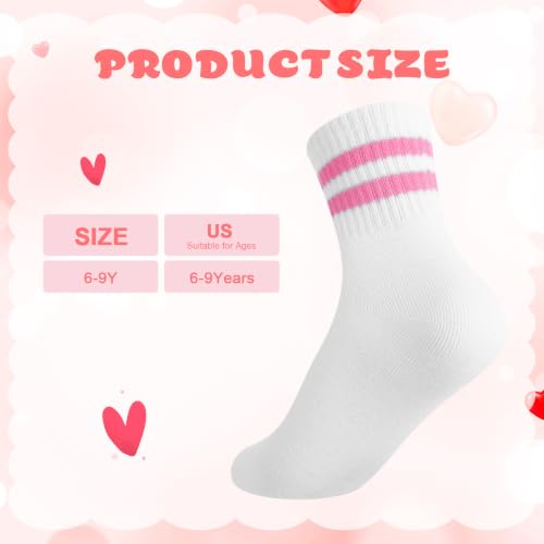 Girls' Hearts Striped Cotton Socks - 4 Pairs, Pink/Red/Purple, 6-9 Years