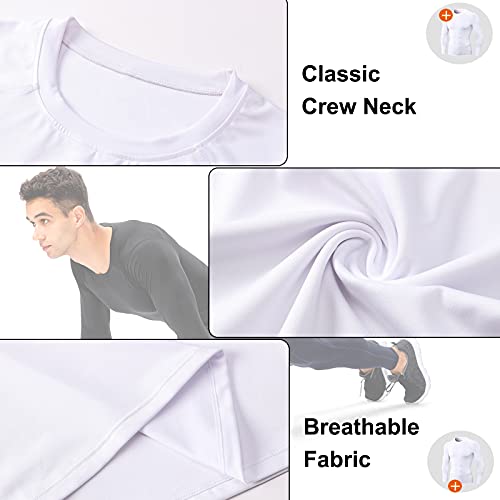 Leichr Men's Medium White Compression Shirt Long Sleeve Athletic Base Layer Quick Dry Basketball Football Tops