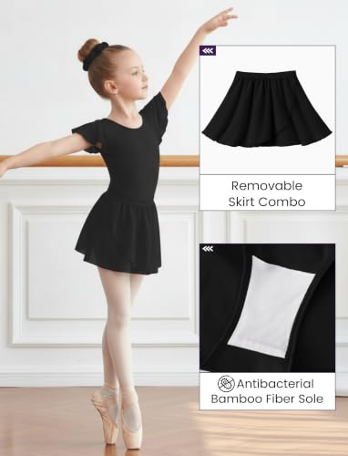 PATPAT Ballet Leotards for Girls with Removable Skirt, 7-8 Years, Black
