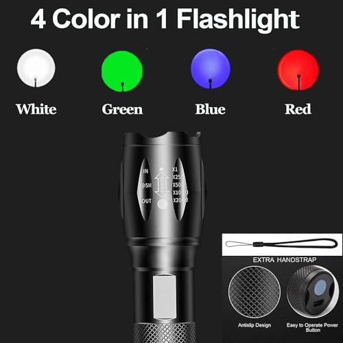 MVIOCS 2000 Lumen Rechargeable 4-Color LED Flashlight, Zoomable Aluminum Black