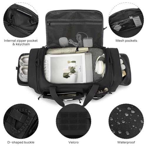 TONRUYN Black 3-in-1 Expandable Tactical Gym Duffle Bag with Shoe & Wet Pocket