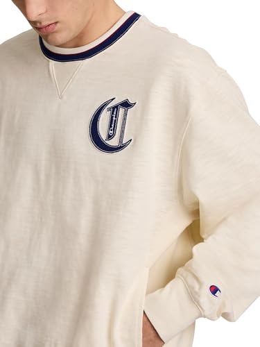Champion Men’s Modern Retro Washed Cotton Crewneck Sweatshirt – Medium, Unbleached