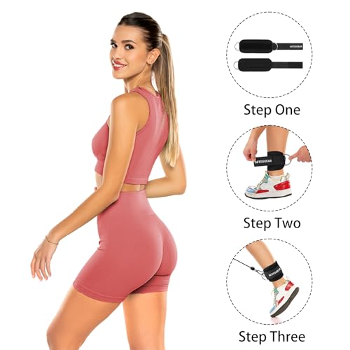 Padded Ankle Straps for Cable Machines - Glute Workout Cuff - 01-Black/Single