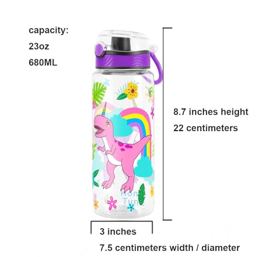 23oz Cute Rainbow Dinosaur Water Bottle for Kids