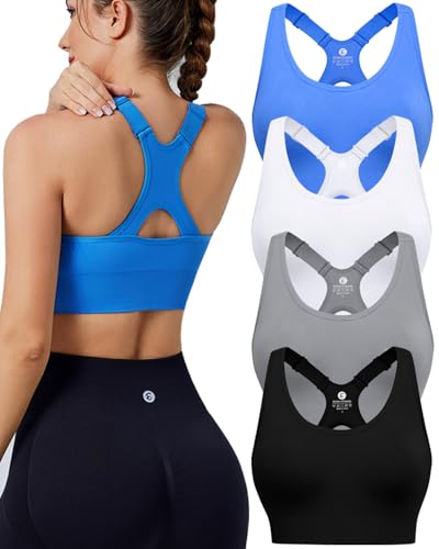 Evercute Medium Black-Blue-White-Gray Sports Bras Pack with Adjustable Straps - Supportive Racerback Workout Yoga Activewear