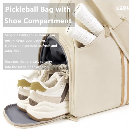 Beige Pickleball Bag with Shoe Compartment & Versatile Carrying Options - 30L