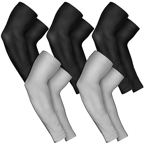 Compression Arm Sleeves UV Sun Protection - 5 Pairs, Black & Grey, Large