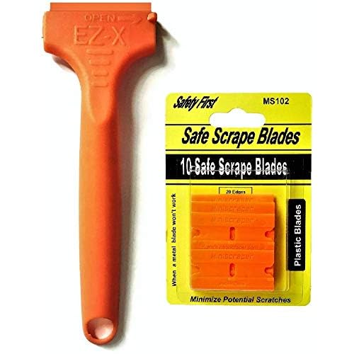 10 Plastic Double Edged Razor Blades and EZ X Razor Scraper Pat. Pending