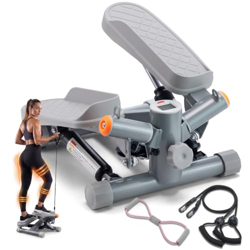 Gray YYJO Mini Stepper Exercise Machine with Resistance Bands, Stair Climber for Buttocks & Body Shaping