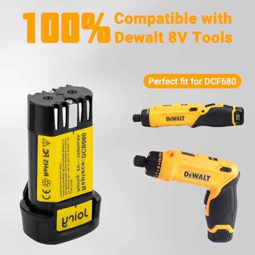 Joiry 2-Pack 8V 2000mAh Li-ion Replacement Battery & Charger Set with Higher Safety & Longer Runtime - Compatible with Dewalt DCB080, DW4390, DCF680N1, DCF680N2 DCF680G2 Cordless Power Tools