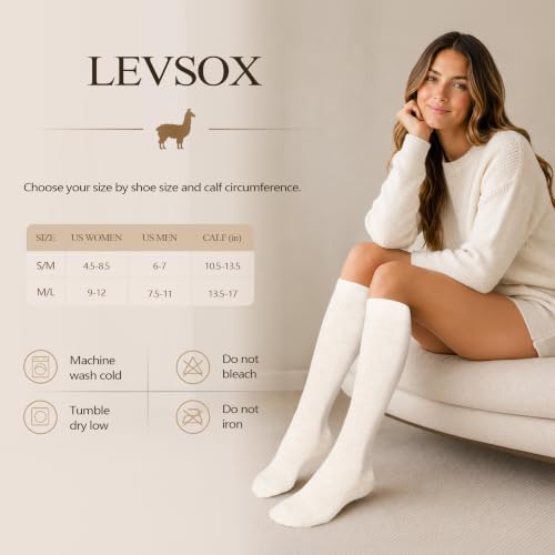 LEVSOX Alpaca Compression Socks for Women 15-20 mmHg Support, Medium-Large, 2 Pairs Beige/Light Grey