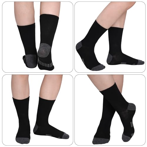 Mens Athletic Crew Socks - Cushioned, Breathable, 12 Pairs - Black, One Size